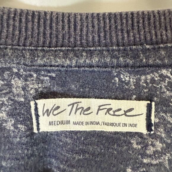 We the Free Blouse Women's Medium Grey Paisley High Low Vneck Long Sleeve - Picture 5 of 13